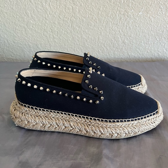 Christian Louboutin Espaboat Navy Espadrille Spiked Shoes 39 - Picture 4 of 16